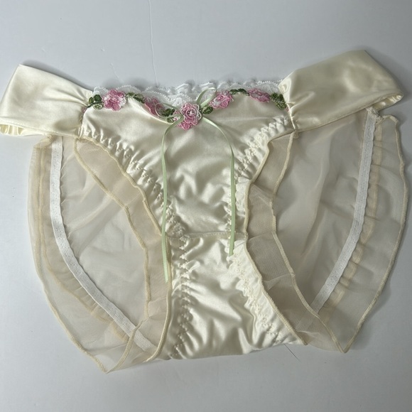 IZA Liquid Satin Cream Embroidered Floral Smooth Silky Stretch Feminine Panties - Picture 3 of 13